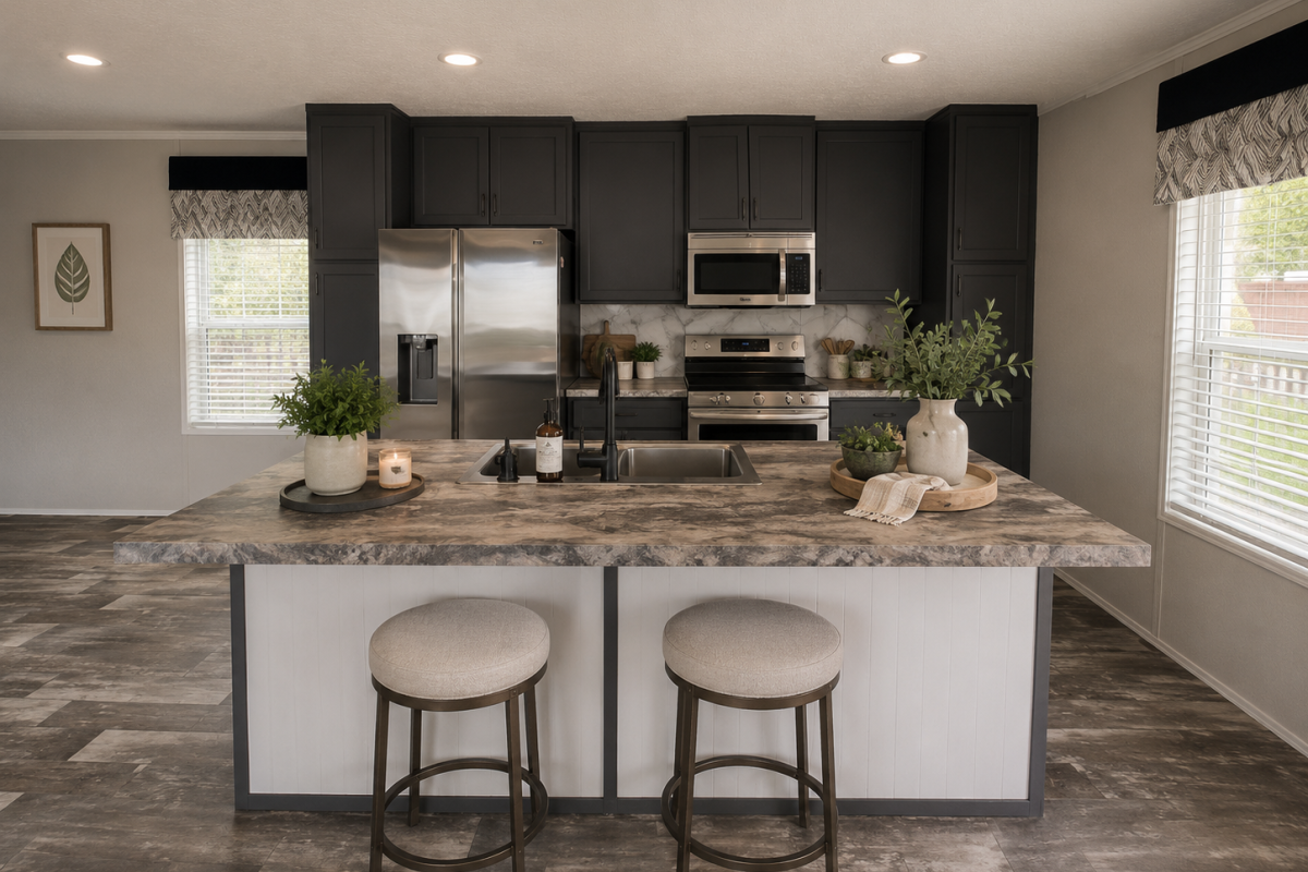 Open concept kitchen (virtually staged)
